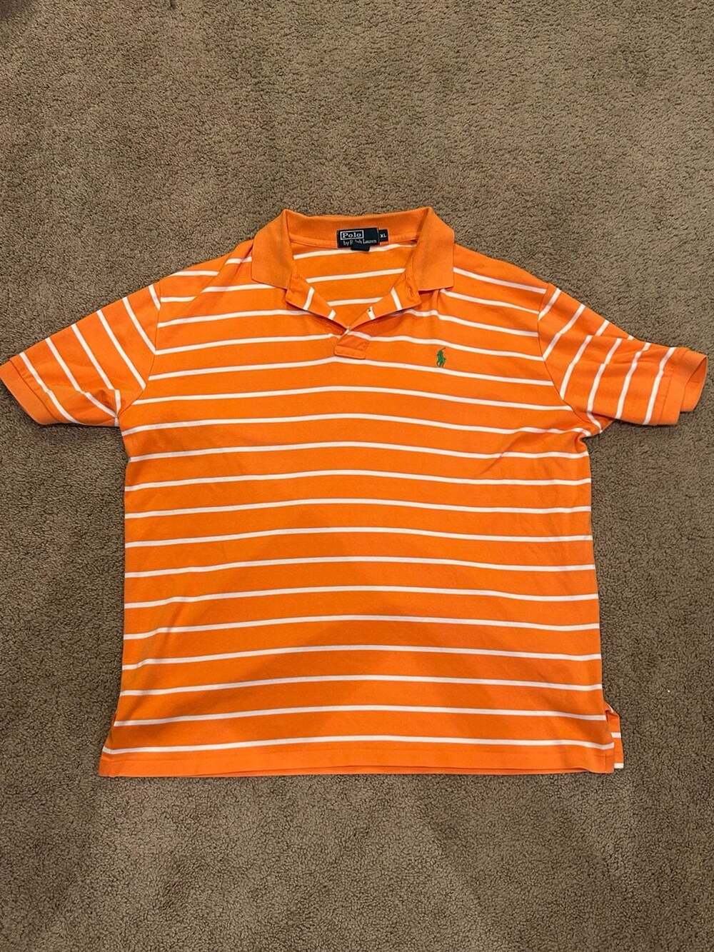 Polo Ralph Lauren Striped Polo Shirt Size XL Orange White Short Sleeve
